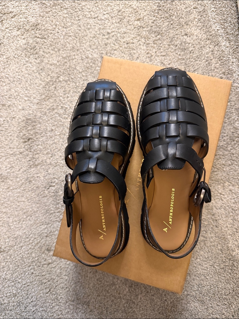 Anthropologie Black Woven Leather Fisherman Sandals